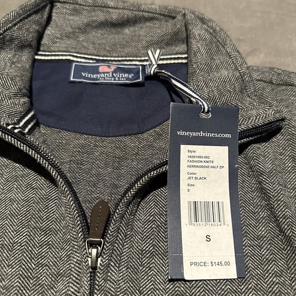NWT Vineyard Vines Men's Herringbone 1/4 Zip Jet‎ Black Size Small S - Picture 1 of 8